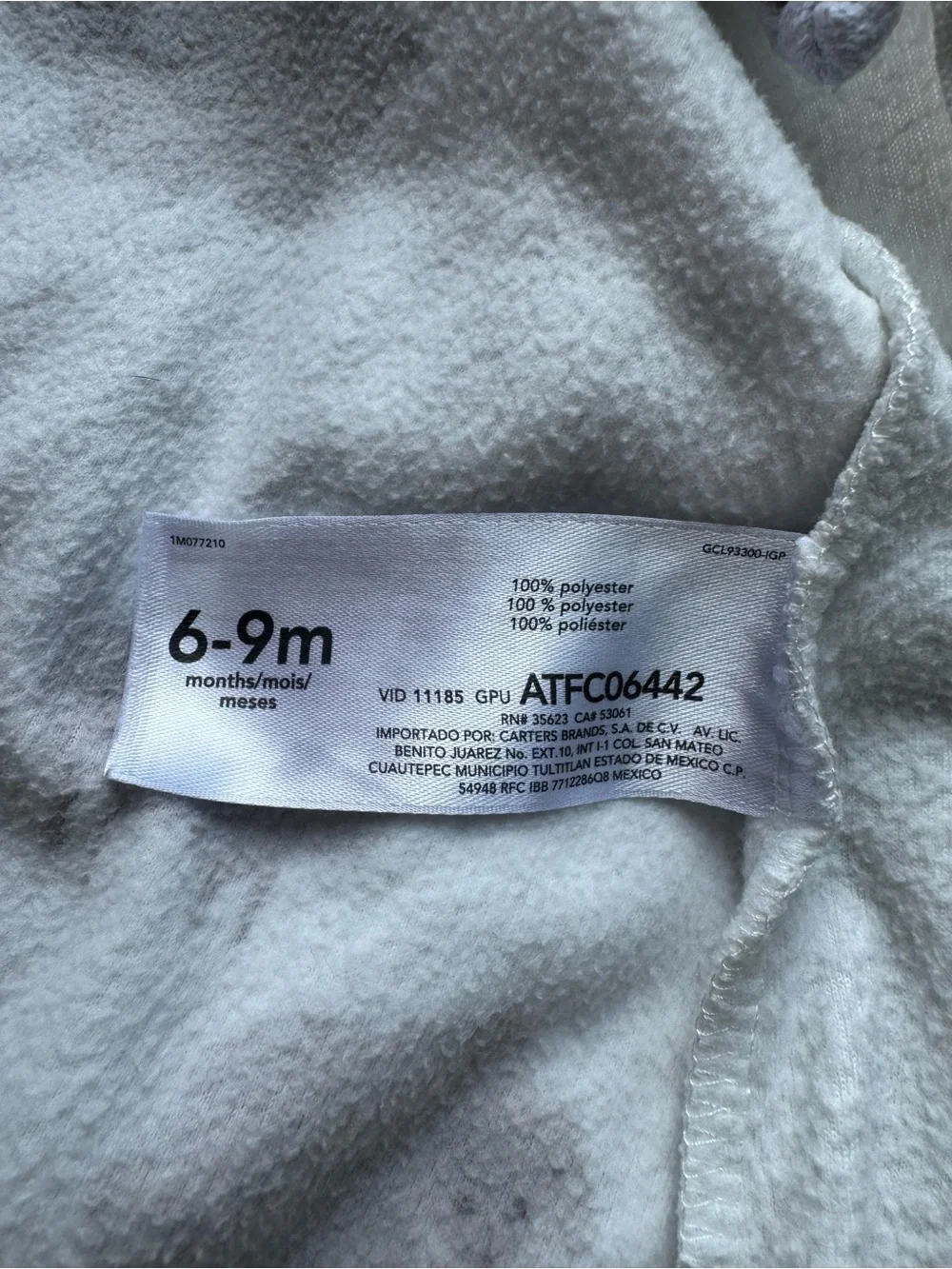 Carter’s Baby Sleep Gown Gray Sheep Print Fleece 6-9 Months Cozy Sleep Sack